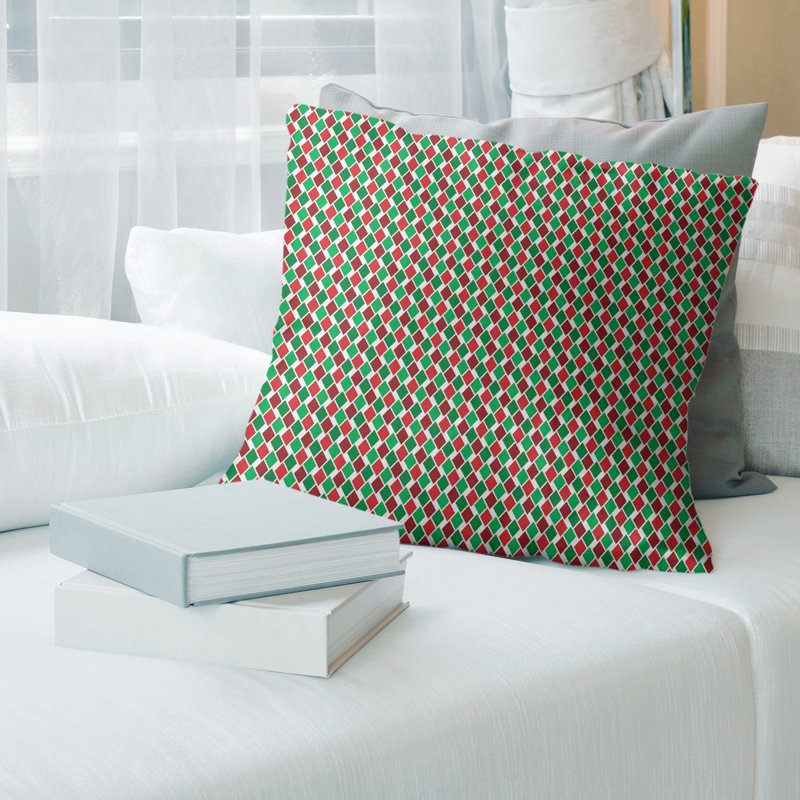Housse de coussin décoratif à motif diamants rétro Football Team Stripes, 20 po x 20 po, Rouge / Vert
