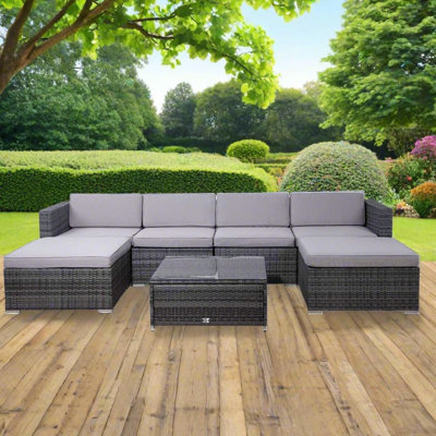 Brayden Studio Bhupendra 6 Seater Outdoor Rattan Garden Furniture Set Wicker Sofa Coffee Table