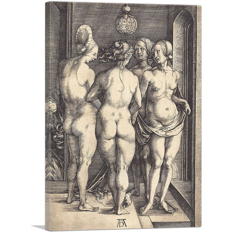 " The Four Witches 1497 " by Albrecht Dürer Painting Print, 18" H x 12" W x 1.5" D