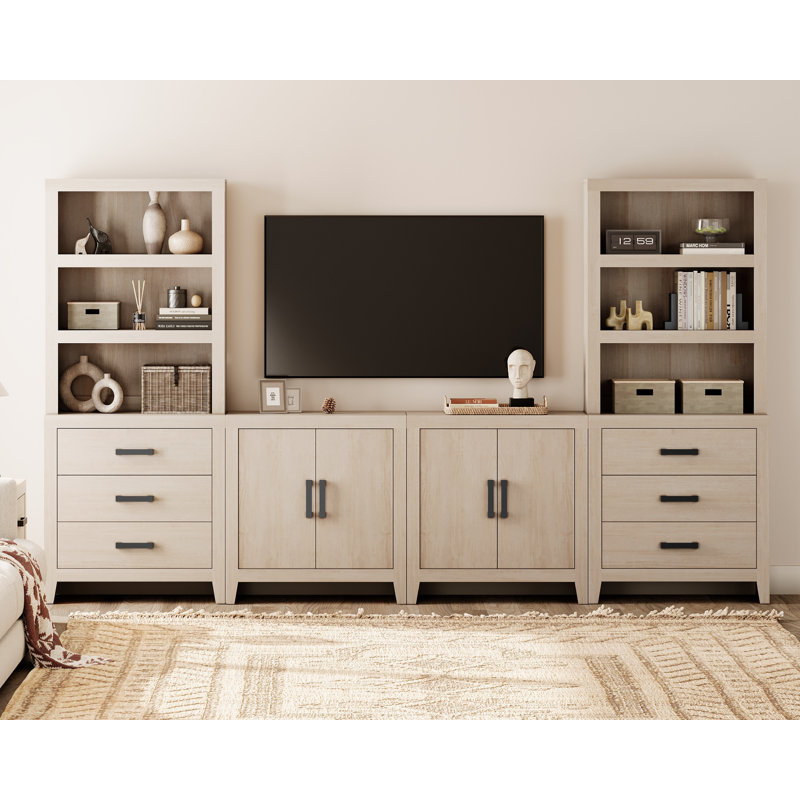 Garde-manger modulaire avec 2 tiroirs et 2 portes, buffet de rangement ouvert en bois de 74,2 po de hauteur, garde-manger Farmhouse avec tablette réglable pour la salle à manger, beige