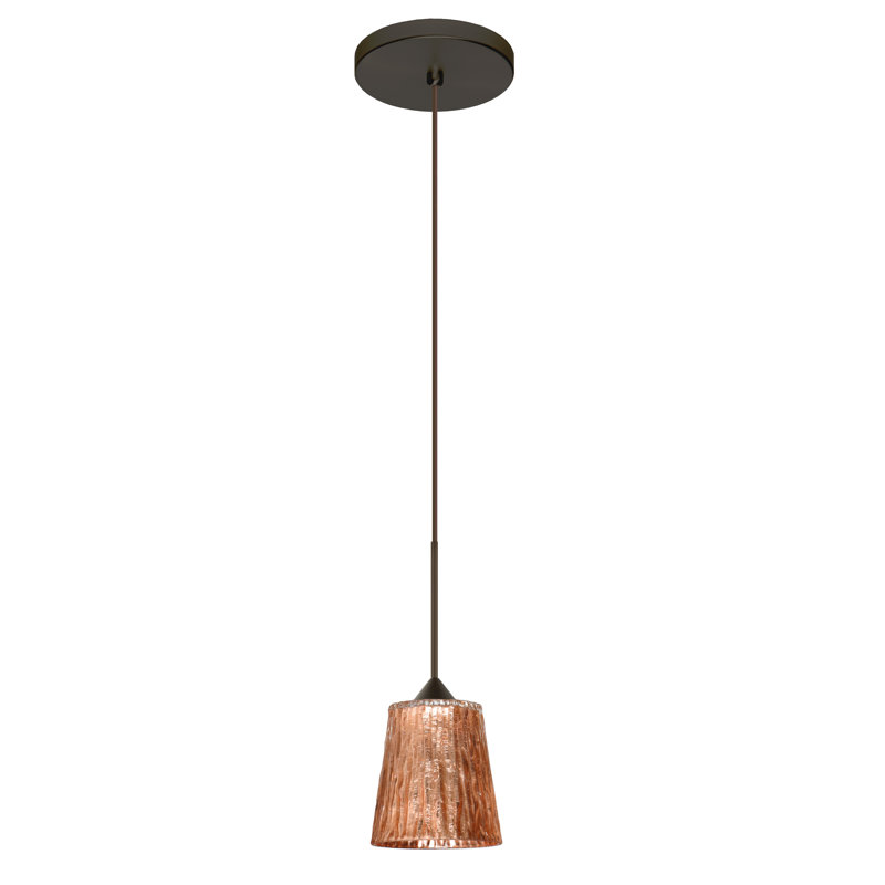 Luminaire suspendu conique à 1 lumière Senesca, Halogène, Bronze, Feuille de pierre cuivré