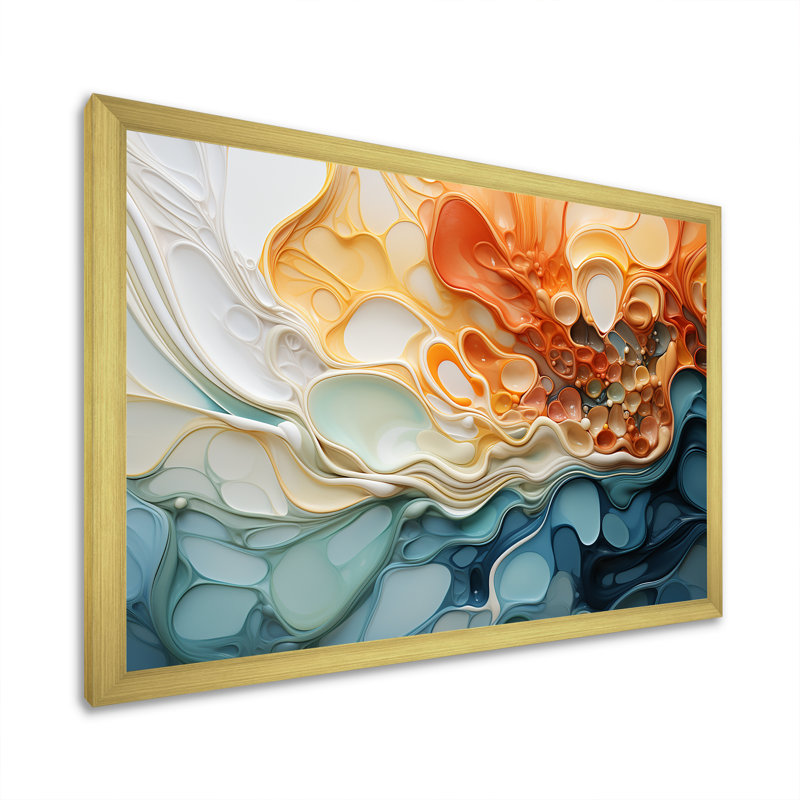 Encre bleue et orange, encre liquide, art mural abstrait à l'encre liquide, H 12 po x l 20 po x P 1 po