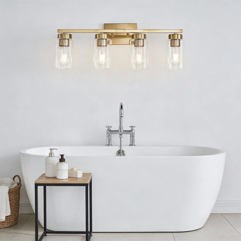 Applique murale de salle de bain à 4 lumières avec abat-jour en verre transparent, Gold