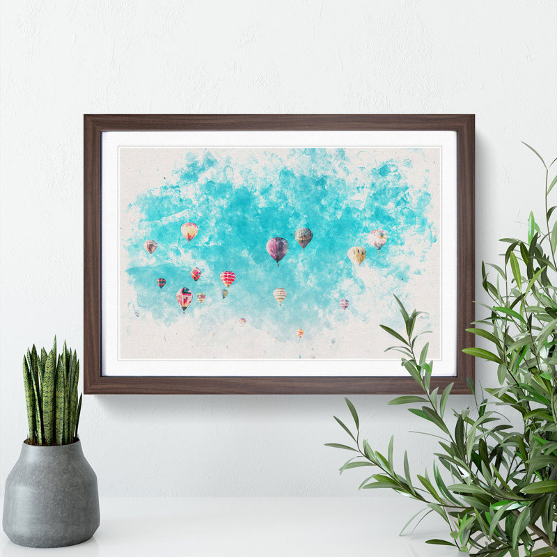 Going up in a Hot Air Balloon - Picture Frame Painting Print, 40cm H x 60cm W x 2cm D, Walnut Framed