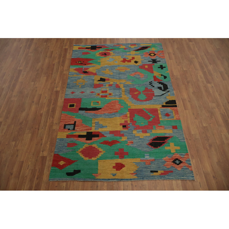 Tapis artistique Kilim 5 x 8 avec un motif abstrait moderne
