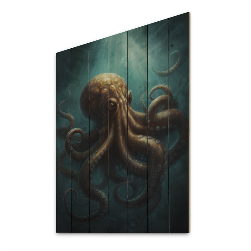 " Brown Blue Octopus Under The Sea ", 40" H x 30" W x 0.78" D