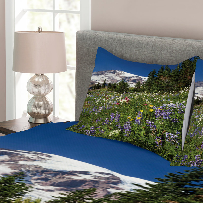 Abryella  Green/Navy/White Microfibre Bedspread Set, 220 x 264 cm