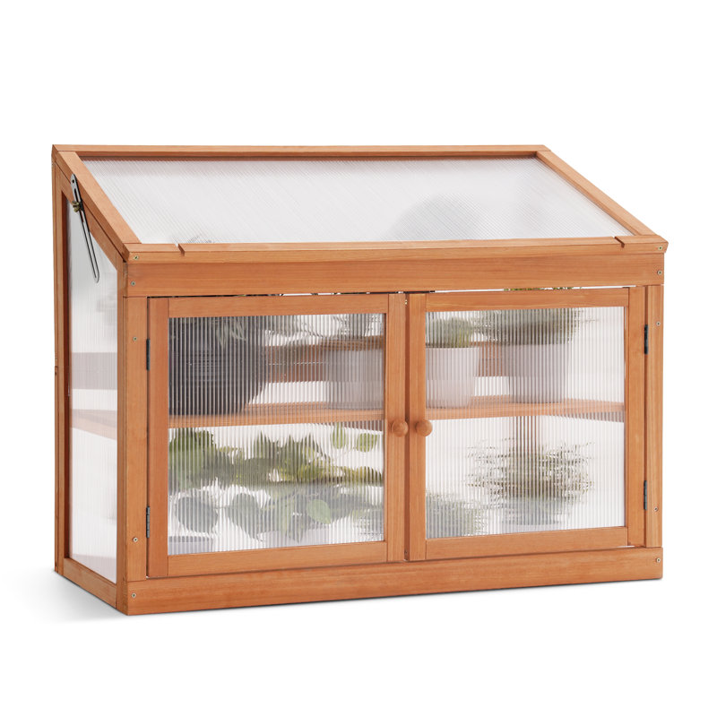35.4" W x 14.6" D 2-Tier Wooden Cold Frame Garden Greenhouse, Medium Yellow