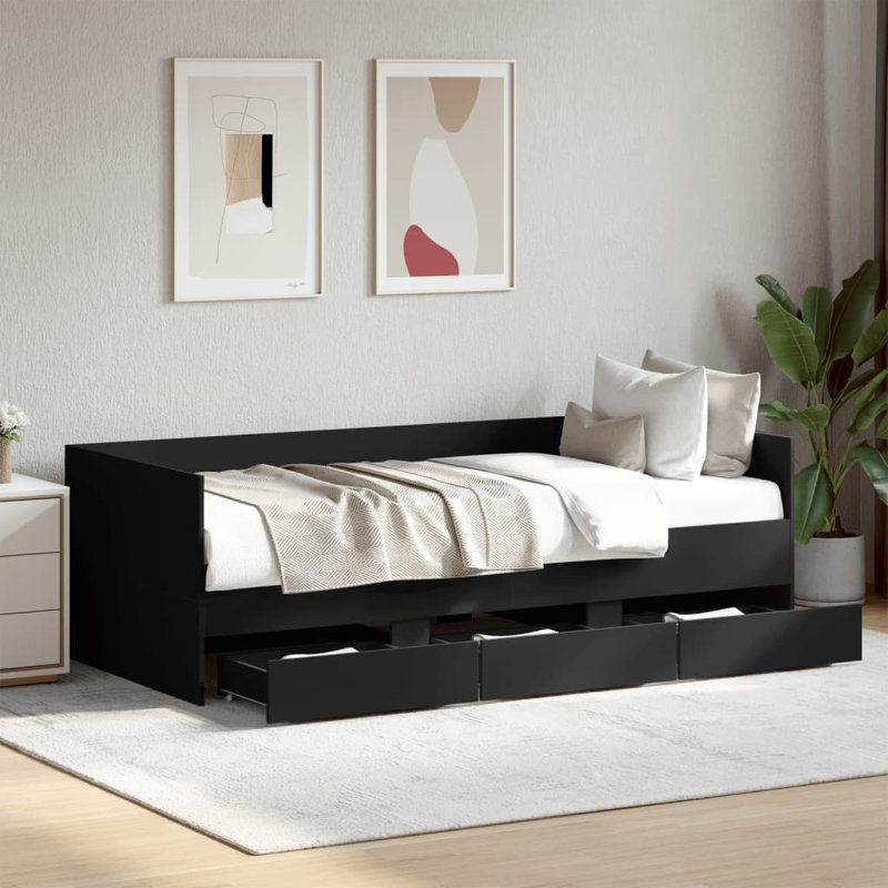 Vidaxl Daybed With Drawers, Black, European Single (90 x 200cm)