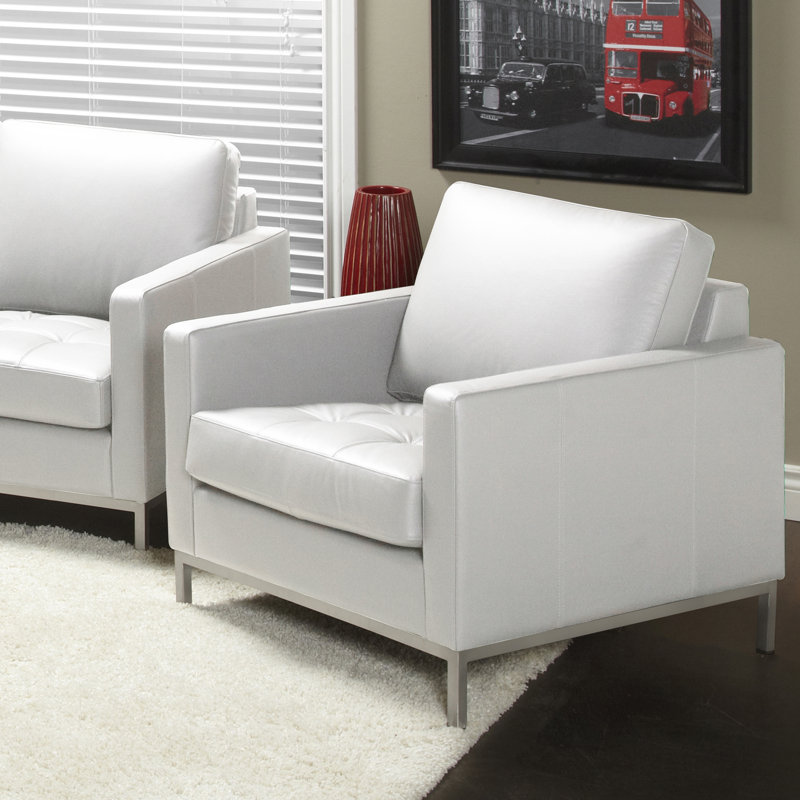 Fauteuil Corniche, Cuir véritable blanc polaire