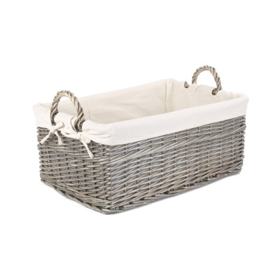 Shallow Lined Wicker Storage Basket