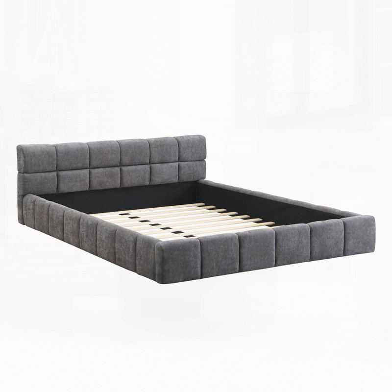 Lit rembourré avec motif en damier, gris, Grand