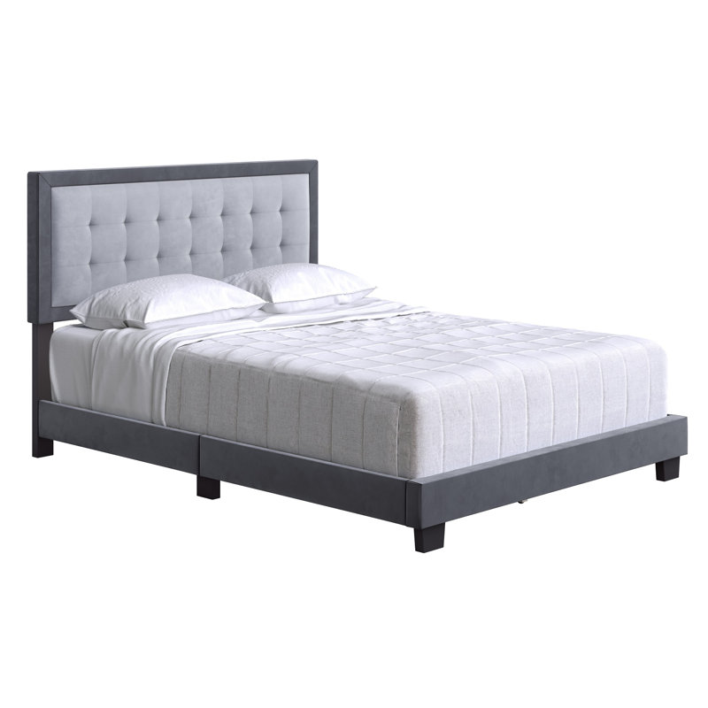 Gray Velvet Tufted Upholstered Queen Platform Bed Frame