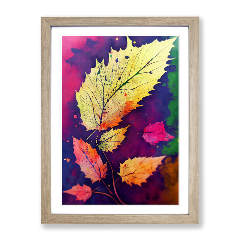 XV1022-4096X Splashed Leaves No.1 - Single Picture Frame Painting, 64cm H x 46cm W x 2cm D, Oak