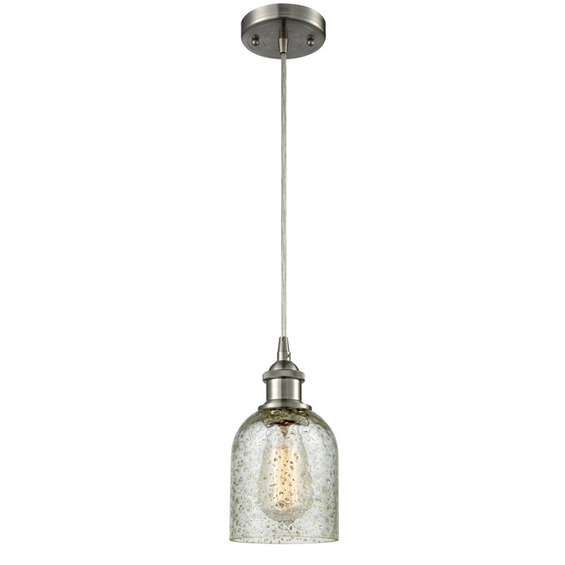Luminaire suspendu en forme de cloche à 1 lumière Odele, Ampoule non incluse, Mica / doré, Nickel satiné brossé
