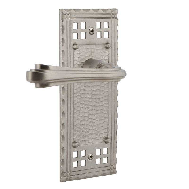Craftsman Plate Passage (Hall & Closet) with Fleur Lever, Satin Nickel, 2.75"