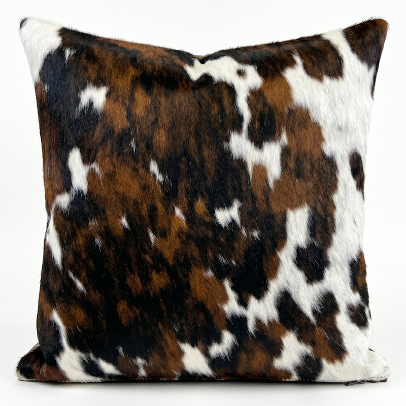 Housse de coussin tricolore en cuir de vache - 51 x 51 cm, Tricolore