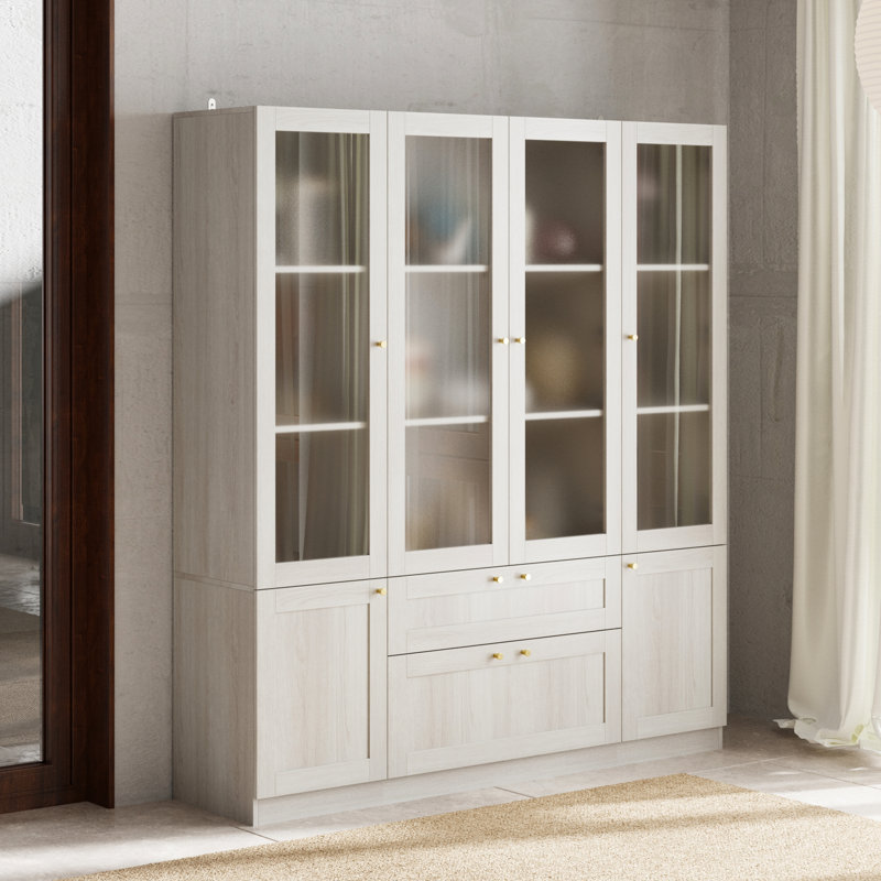 Adjustable Glass Display Cabinet With Frosted Doors And Spacious Storage