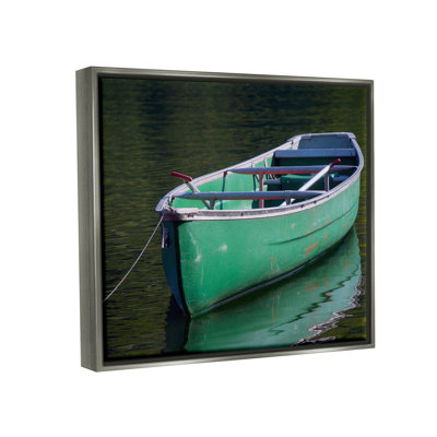 " Green Rowboat Canoe Floating Lake Dock " by Daphne Polselli