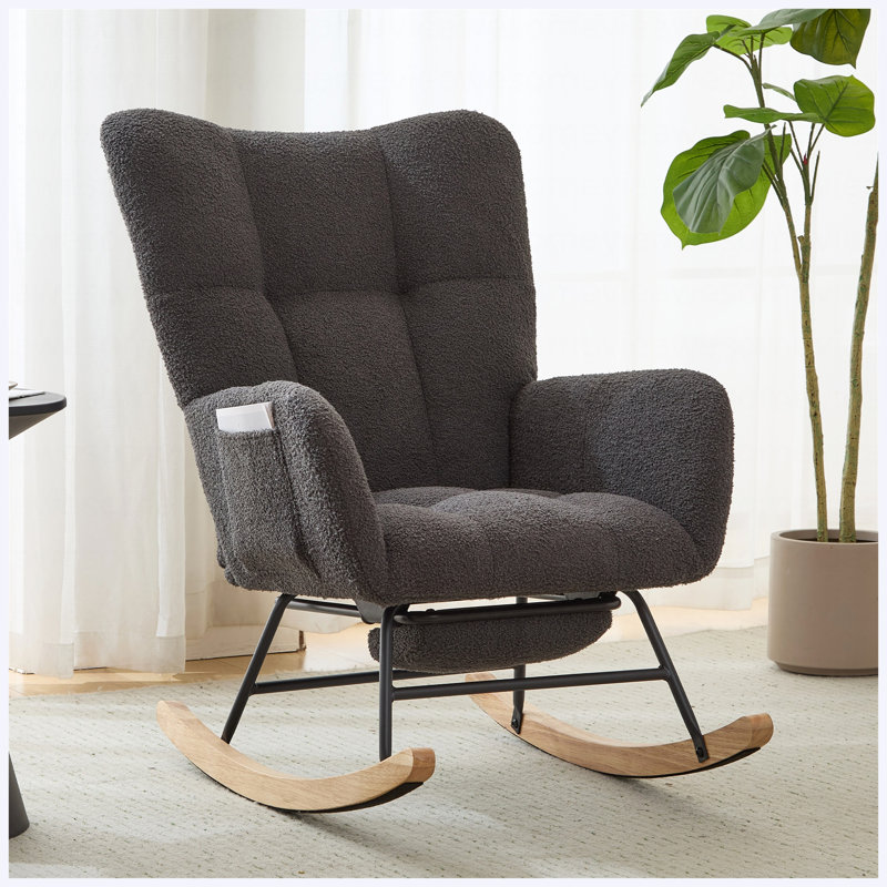 Ensemble de fauteuil berçant et repose-pieds Teddy, Tissu gris