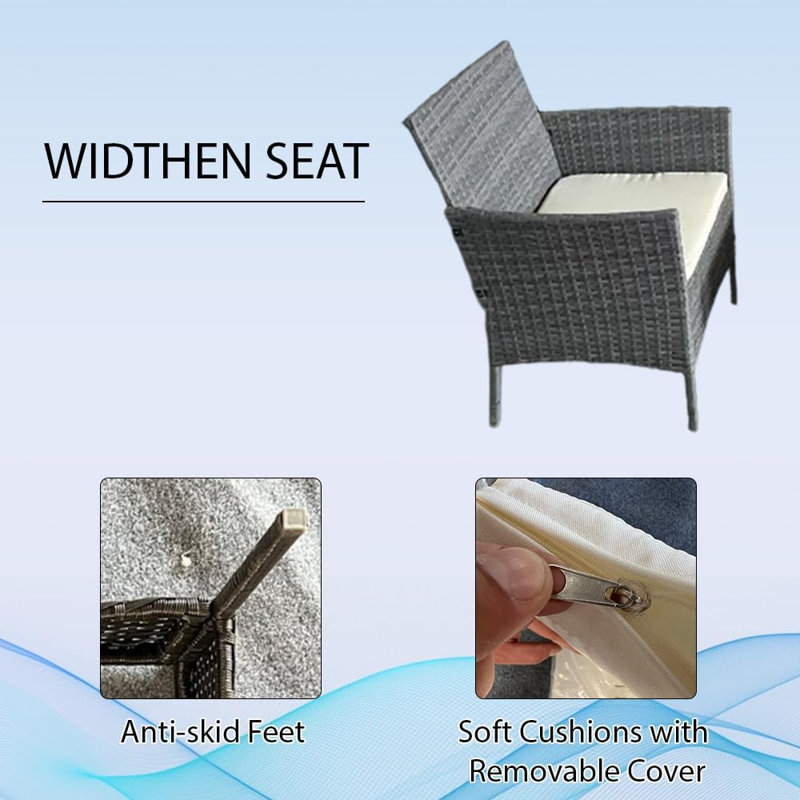 Rattan Garden Furniture Set 4 Piece Table Chairs Sofa Wicker Outdoor Patio Set, Grey