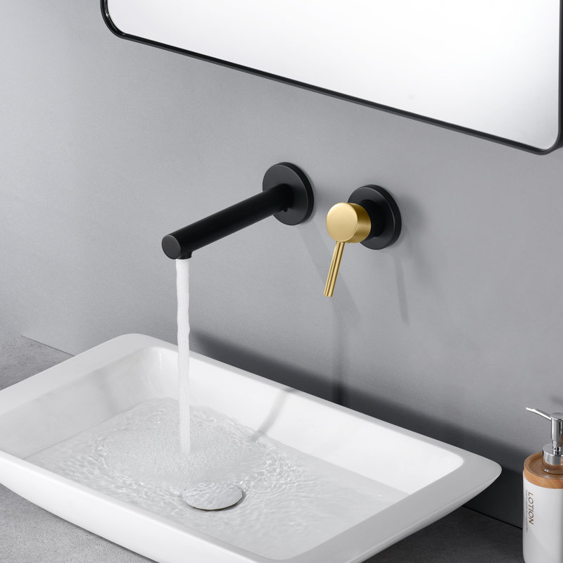 Robinet de lavabo de salle de bain, robinet de lavabo mural à poignée simple, robinet de meuble-lavabo avec valve brute en laiton