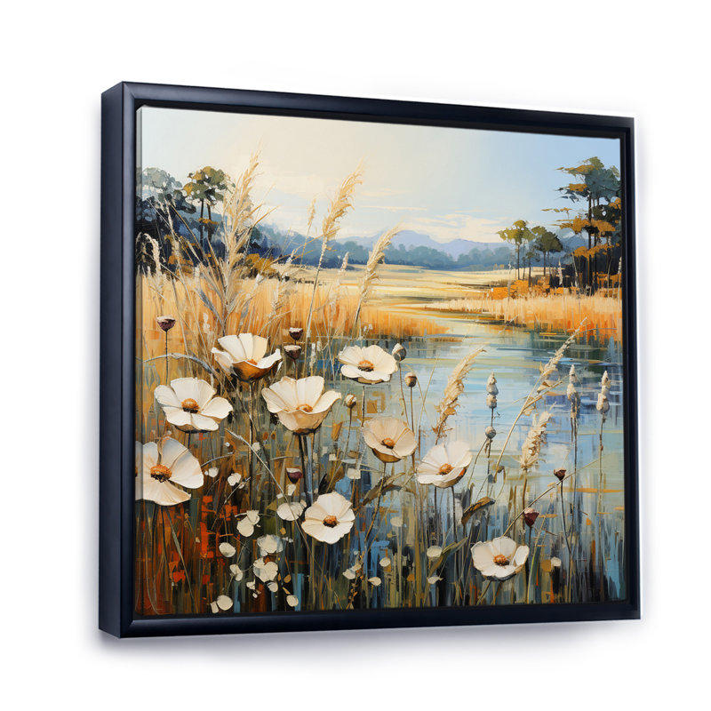 Meadow Timeless Beauty Pointillism - Landscapes Wall Decor, Cadre flottant noir, H 36 po x l 36 po x P 1,5 po