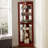 Corner Curio Dispaly Cabinet With Lights, Adjustable Tempered Glass Shelves, Mirrored Back,Cherry