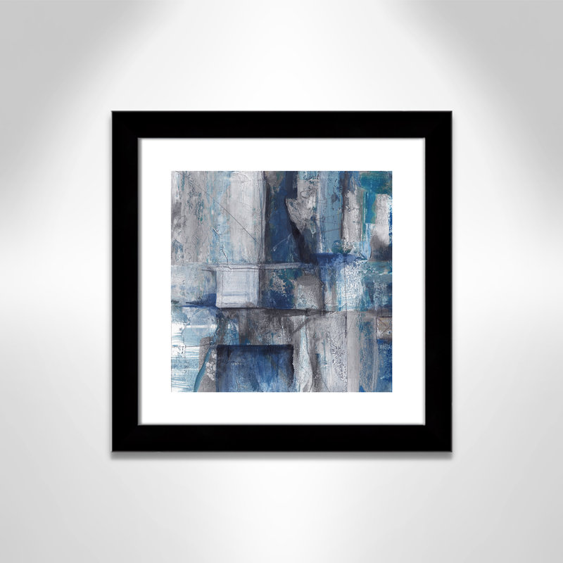Patchwork abstrait I - peinture encadrée, H 18,5 po x l 18,5 po x P 1,25 po, Papier encadré noir mat