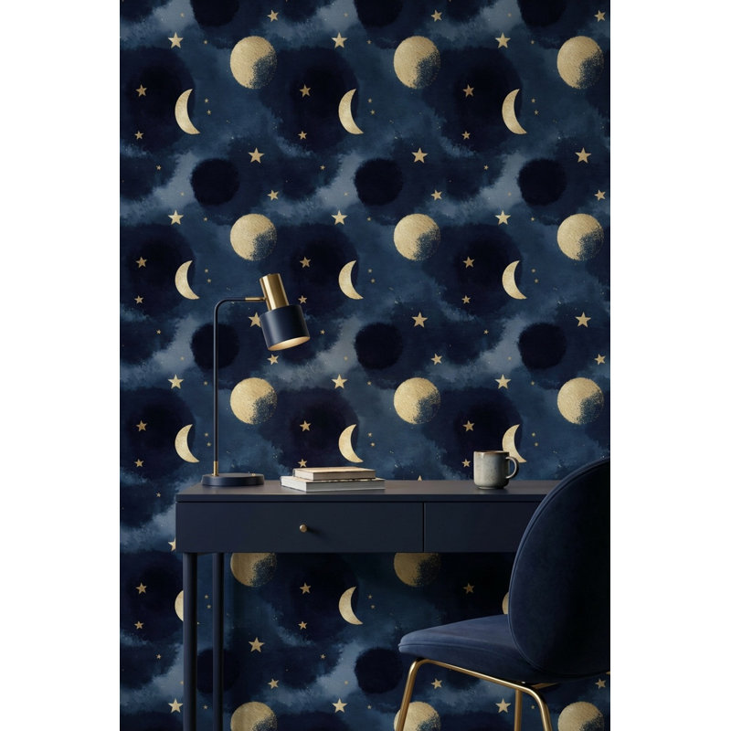 Papier peint céleste avec étoiles et lune, Peler et coller