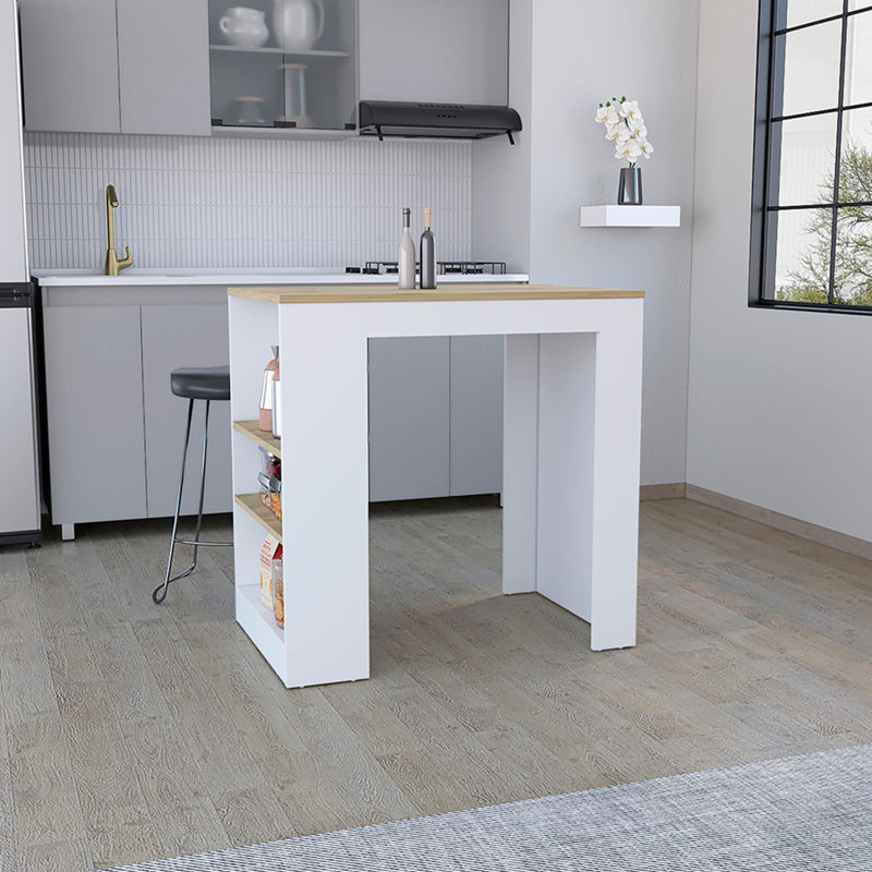 Îlot de cuisine avec 3 tablettes latérales, Blanc