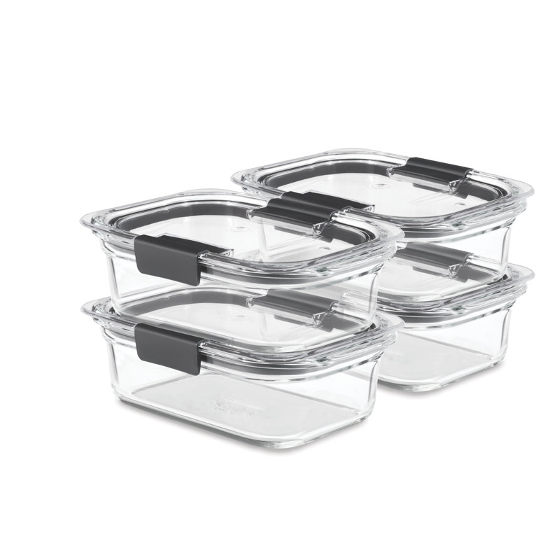 Contenants de nourriture en verre Rubbermaid Brilliance avec couvercles, 3,2 tasses, paquet de 4 (8 pièces au total)