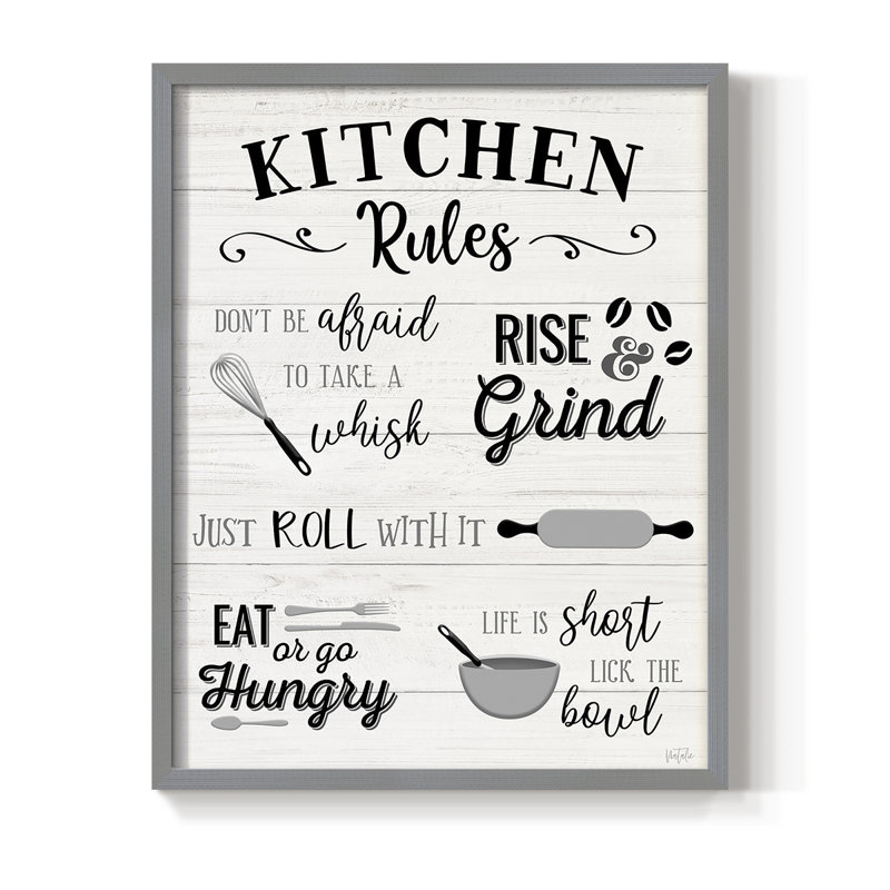 «Rules of the Kitchen», reproduction encadrée - bois massif, H 21 po x l 17 po, Gris