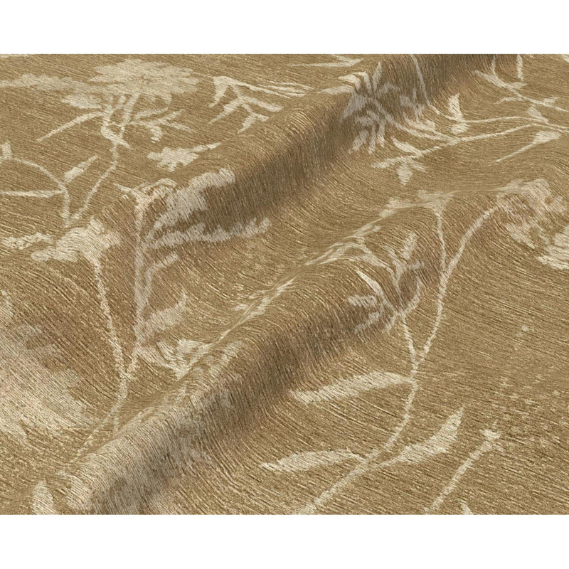 Tapis floral en soie / laine noué à la main brun / sauge, Rectangle 9 pi x 12 pi