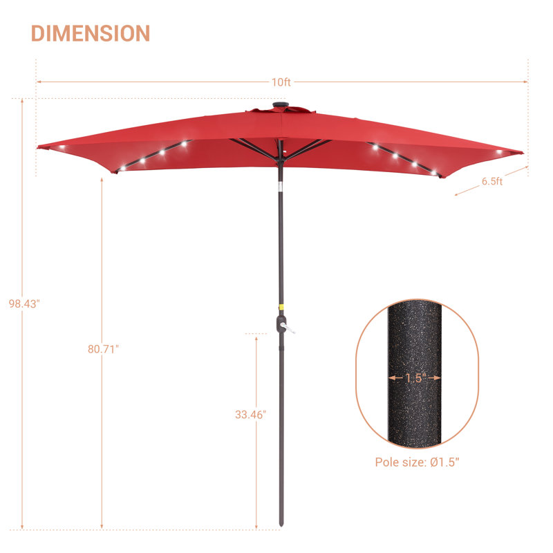 Parasol de marché rectangulaire 120 po x 78 po Dorelien, Rouge