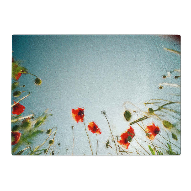 Tempered Glass Poppy Flower View Chopping Board, 28.5 cm W x 20 cm L