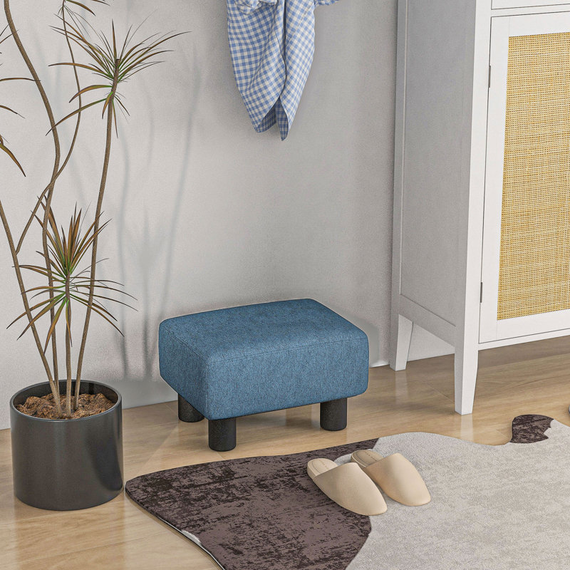 40cm Wide Tufted Solid Colour Footstool Ottoman, Blue