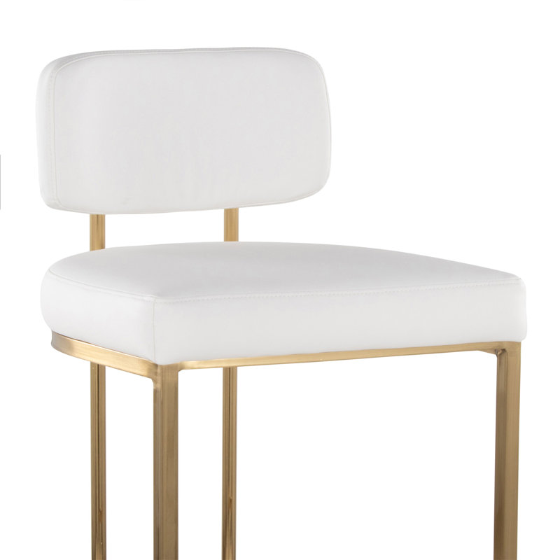 Tabouret de bar à hauteur fixe en métal doré et similicuir blanc - ensemble de 2