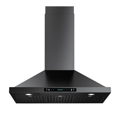 Hotte de cuisine murale 36 po, 900 pi³ / min, convertible au mur, en acier inoxydable noir, commande silencieuse à 4 vitesses et contrôle par panneau tactile avec lumières DEL