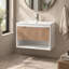 Meuble-lavabo suspendu moderne de 76 cm (30 po) seulement, armoire murale en MDF avec tiroir cannelé et tablette ouverte, blanc/chêne