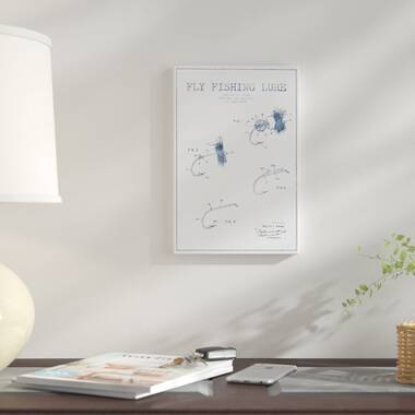 Ink 'P.J. Novak Fly Fishing Lure Patent Sketch' Graphic Art Print On Canvas in White/Blue East Urban Home Size: 12 H x 8 W x 0.75 D
