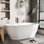 Baignoire autoportante 59 po, baignoire en acrylique antidérapante avec trop-plein, drain argent mat, baignoire autoportante moderne, baignoire autoportante profonde pour salle de bain, hôtel, installation facile, certification CUPC