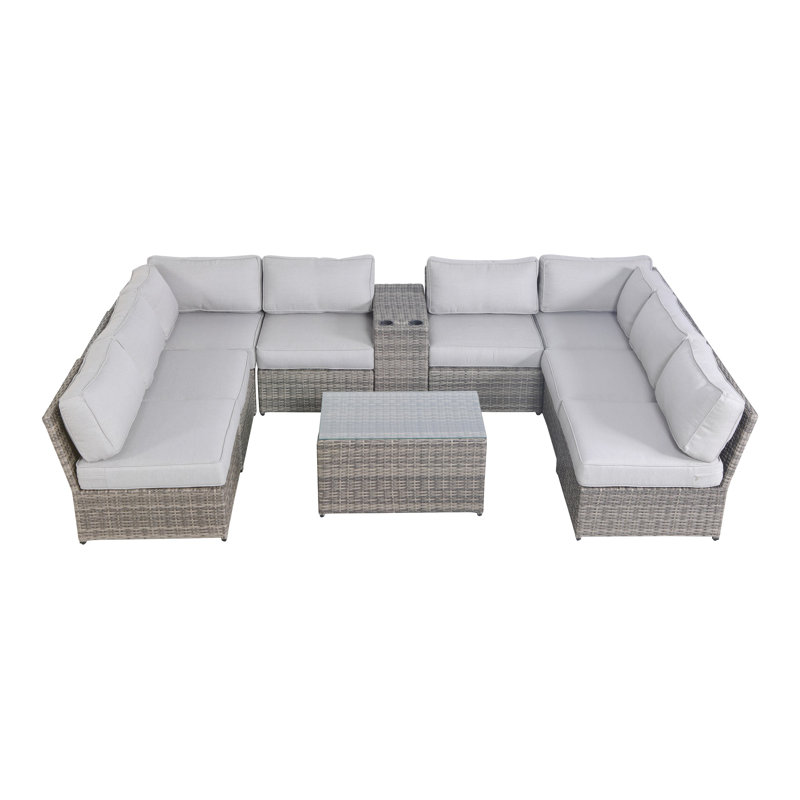 Ensemble de conversation en osier pour 6 personnes avec coussins Brooklin