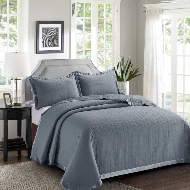 Berdeja Solid Colour Bedspread with Pillowcases Included, Grey, 270 x 250 cm Bedspread - 2 Pillowshams
