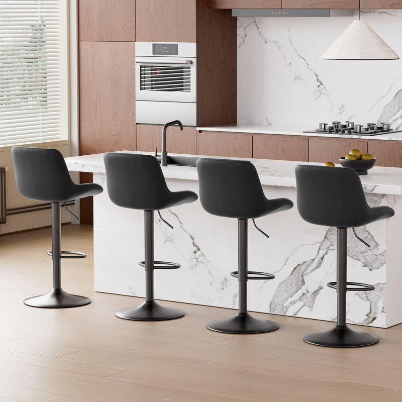Swivel Upholstered Adjustable Height Counter Stool with Metal Frame, Black