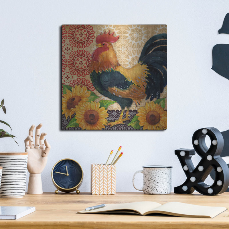 «Roosters And Sunflowers II» par Paul Brent, H 12 po x l 12 po