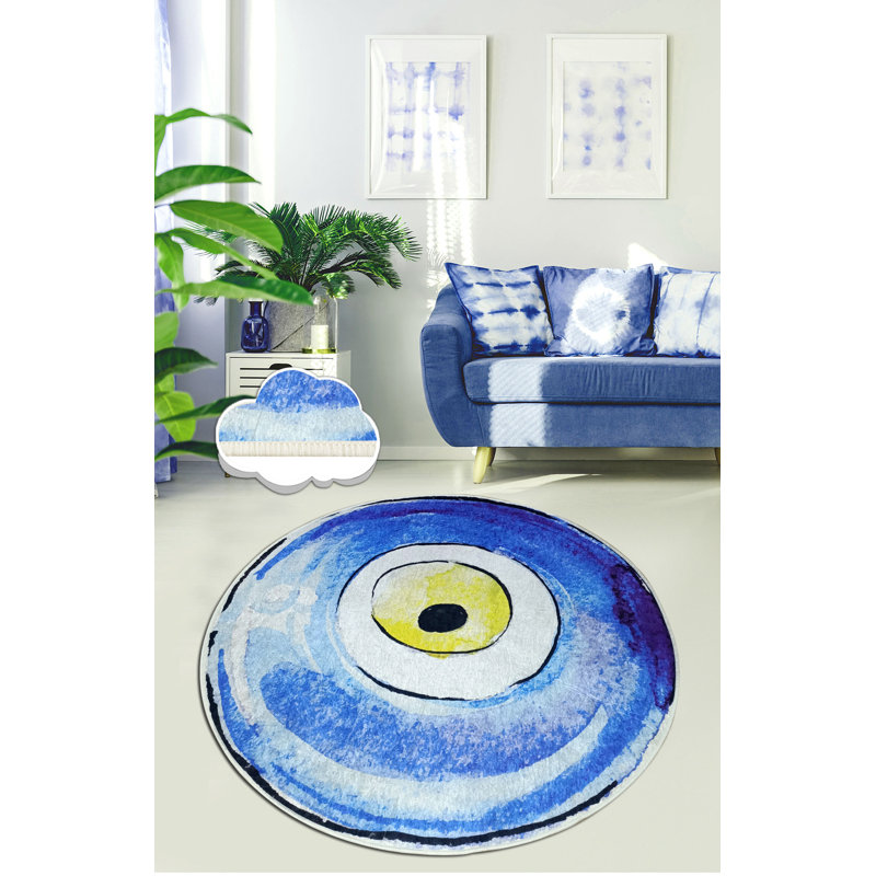 Premium Round Area Rug, 55.1 inches, 100% Polyester, 0.16 in Pile Height | Antibacterial, Non-Slip Underside, Machine Washable | Perfect for Living Room, Bedroom & Dining Area, Durable & Elegant Design