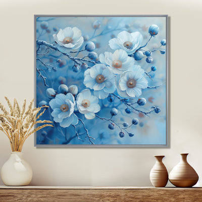 Bleu blanc, coquelicots, hiver, beauté I - coquelicots, art mural, salon