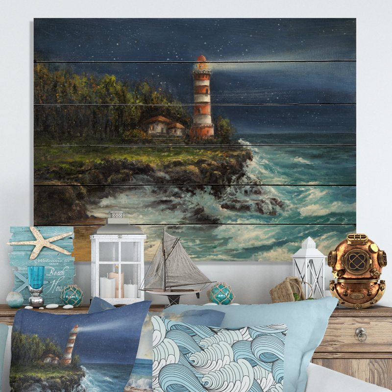 Phare de nuit - décoration murale nautique et côtière en bois, H 30 po x l 40 po x P 1 po