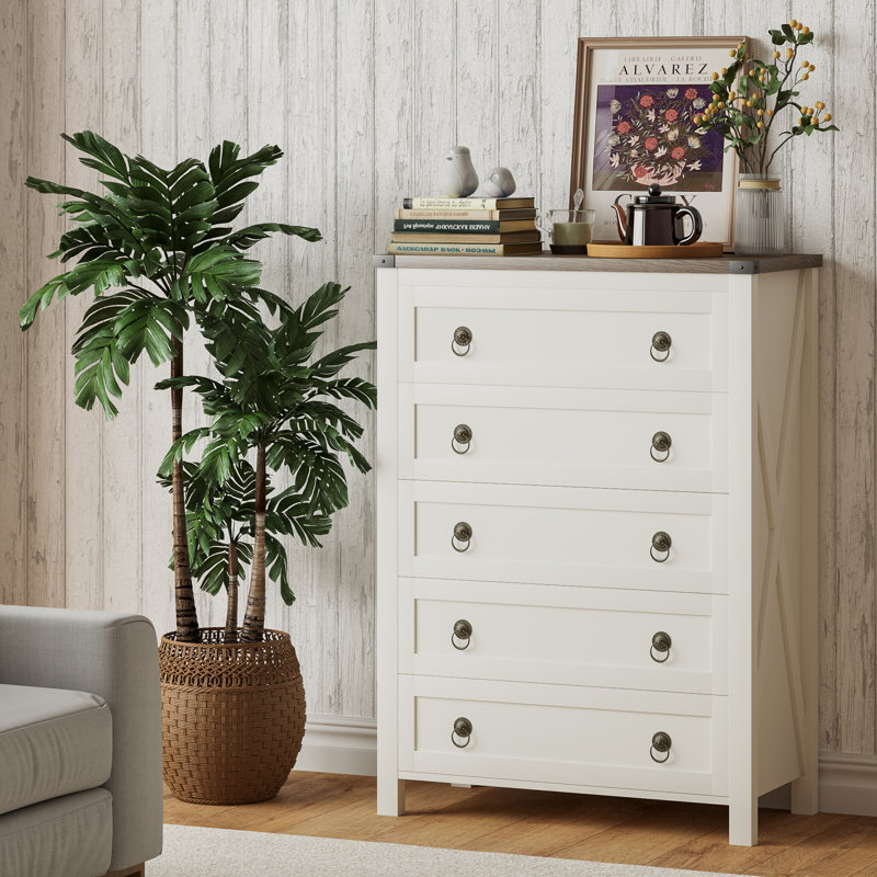 Commode 5 tiroirs Gracie Oaks Farmhouse, White/Brown